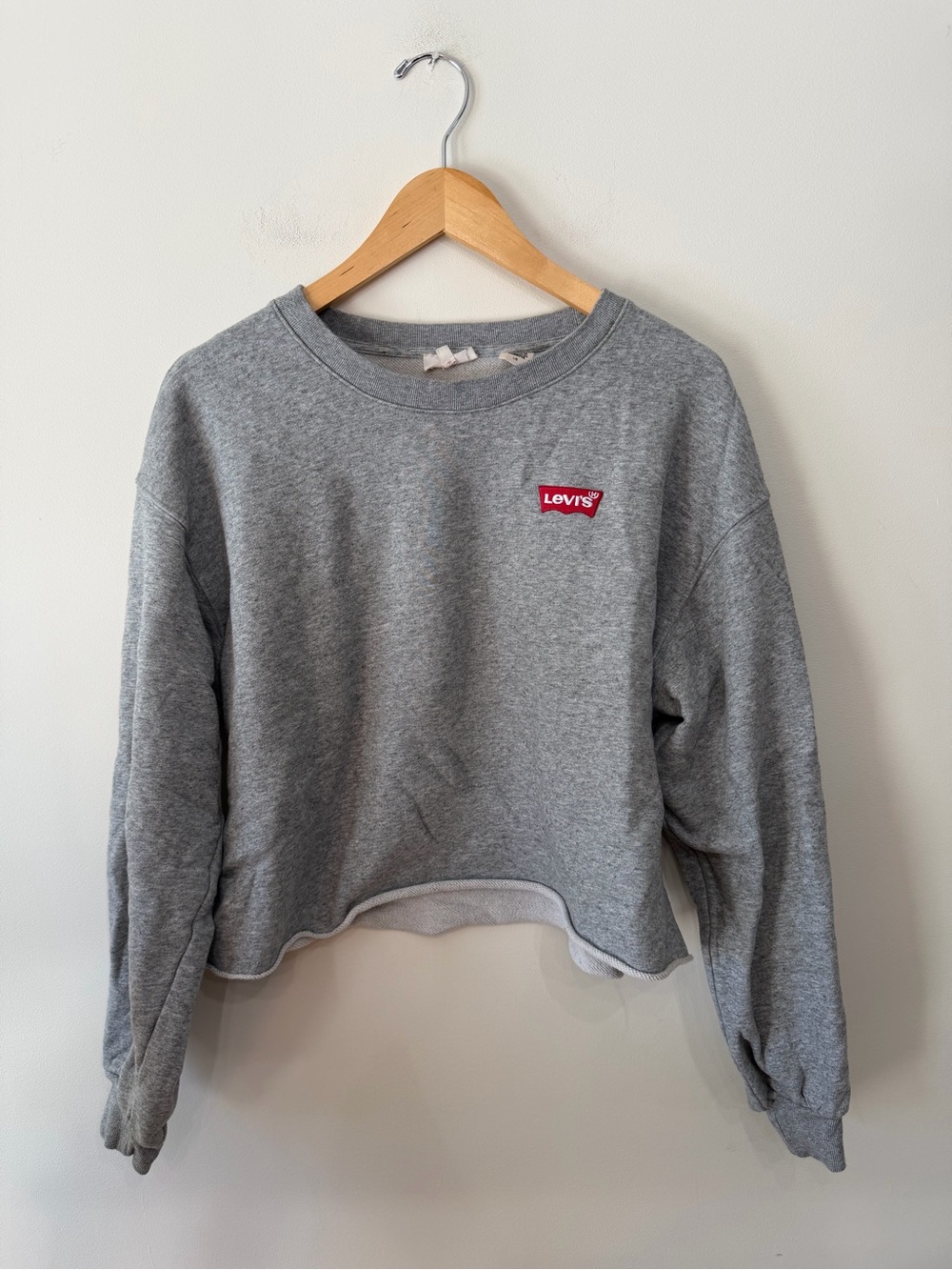 Levi’s Cropped Oversized Fit Cotton Crewneck Sweatshirt Logo Grey Women’s L
